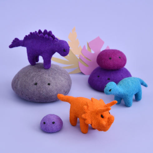 DASHDU - Talented Triceratops - Mini Orange Felt Dinosaur